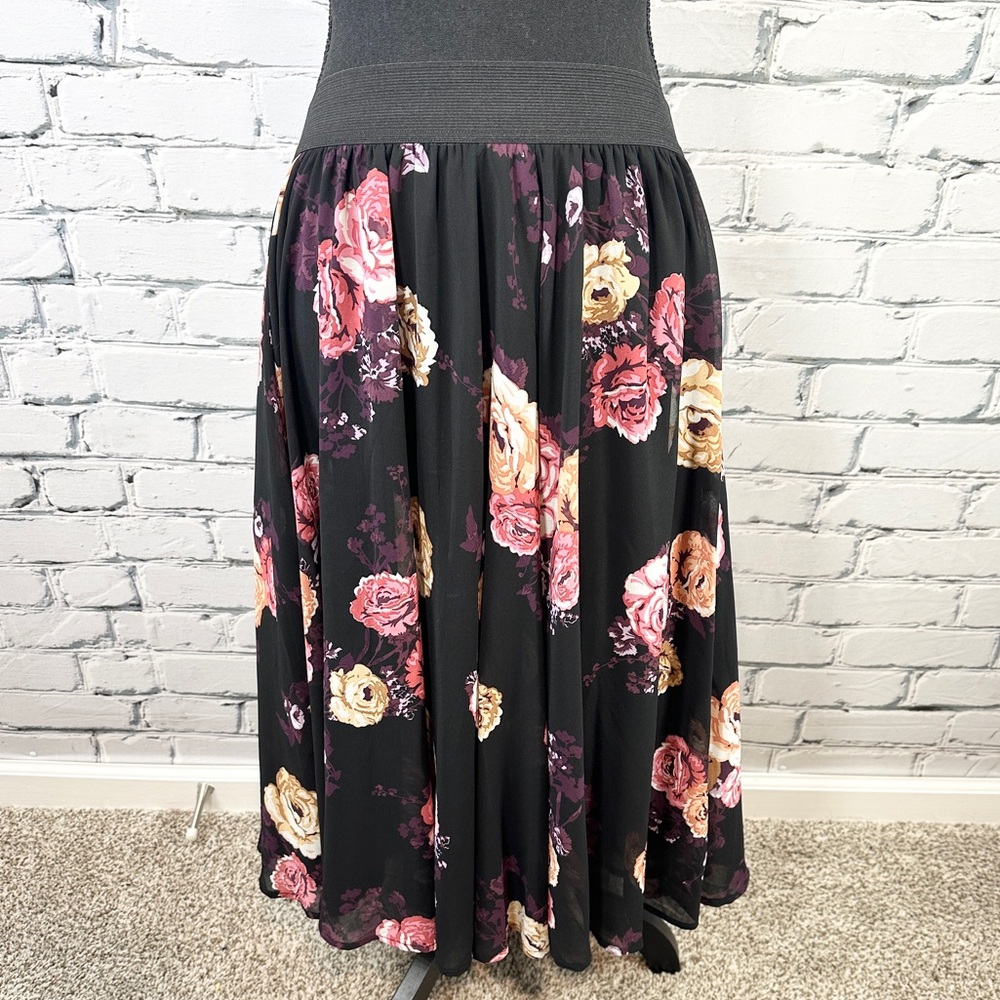 Torrid Floral Chiffon Tulle Skater Midi Skirt Size 1x/2x Black Whimsygoth